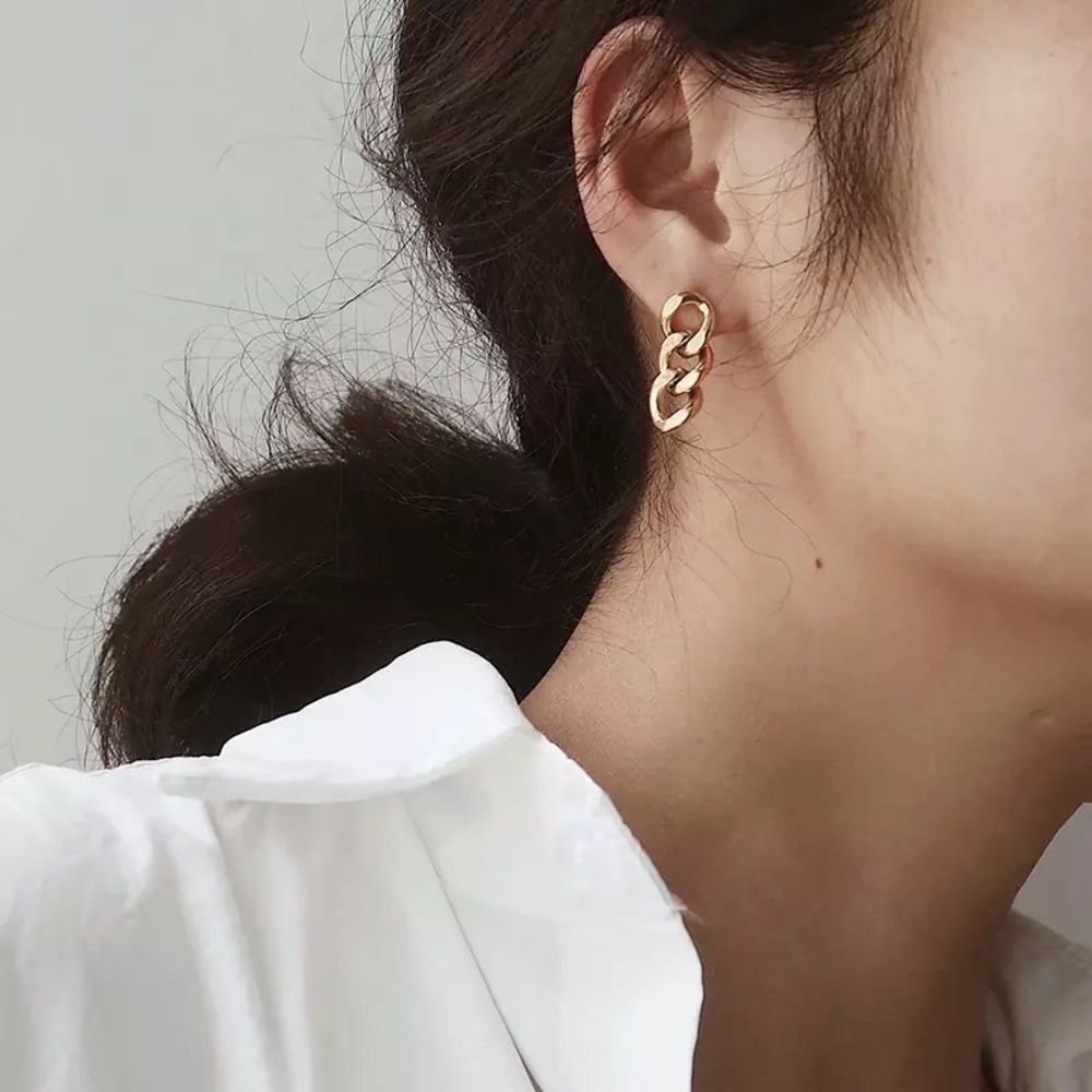 “Intentions” Chain Link Minimalist Boho Indie Streetwear Fashion Dainty Earrings - Picture 8 of 12